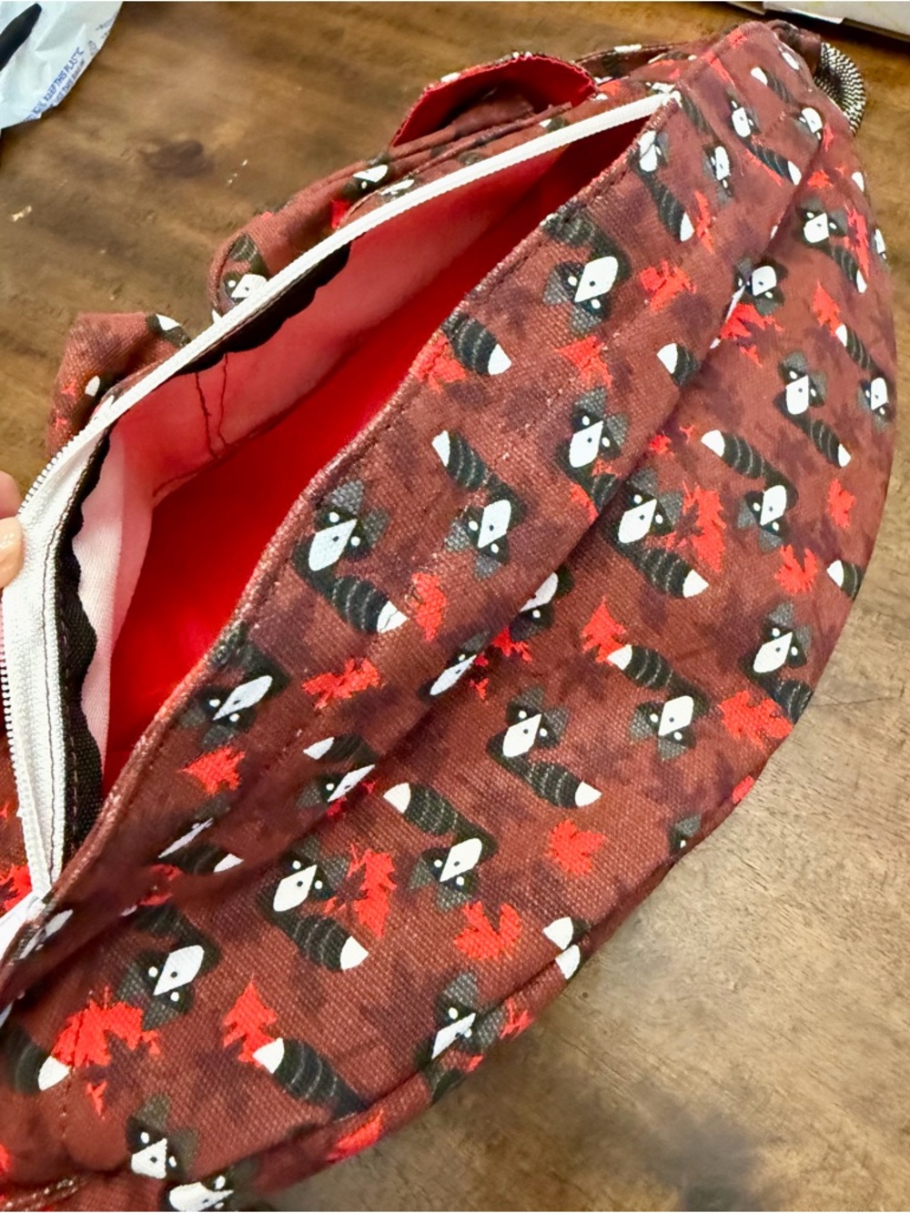 Kavu Red Patterned Sling Pack with Brown Strap - Picture 3 of 5